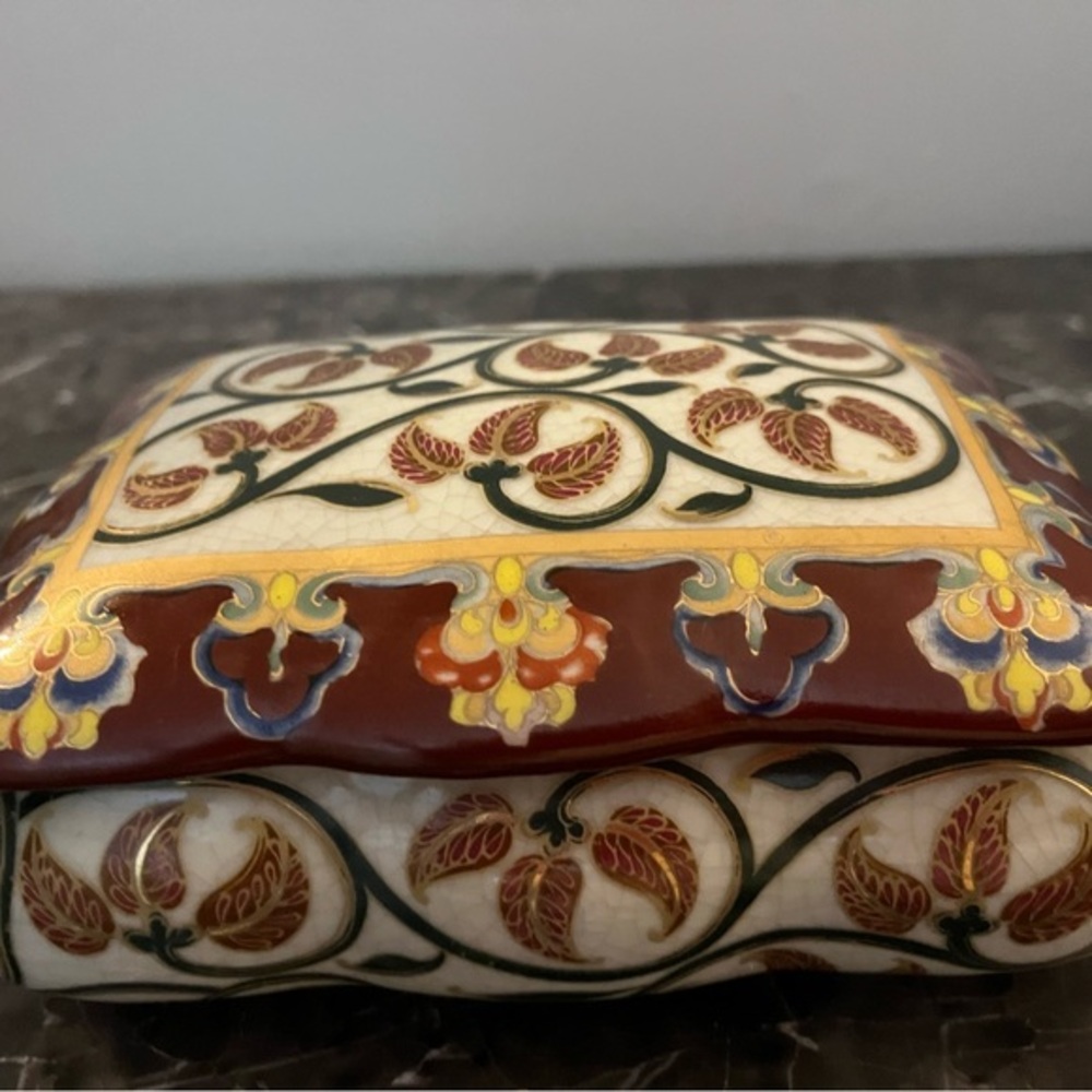 Amita Porcelain Rectangle Floral Trinket Box Multicolor With Lid